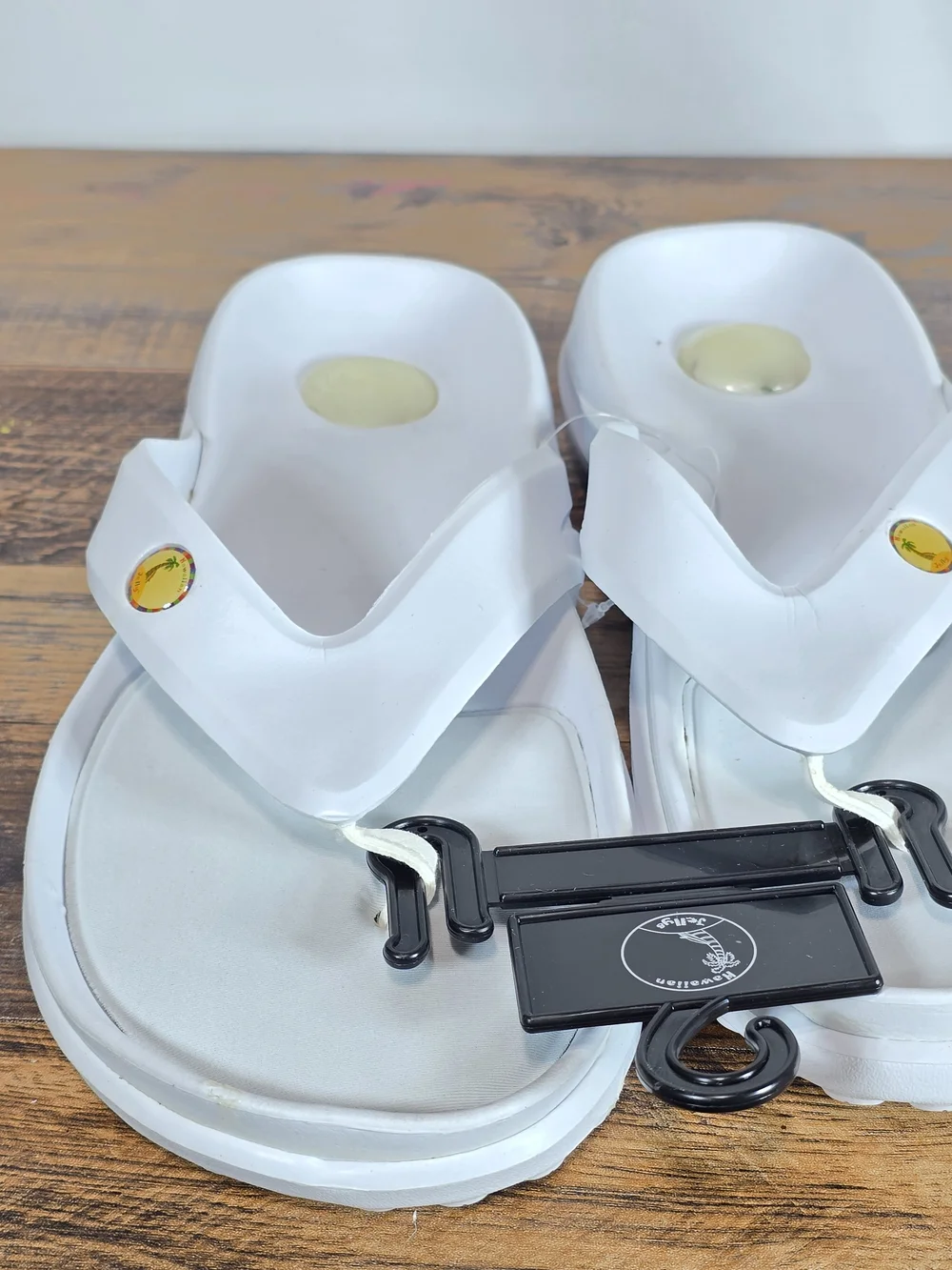 White Men's Comfy Flip Flops with Yellow Accent Size 9